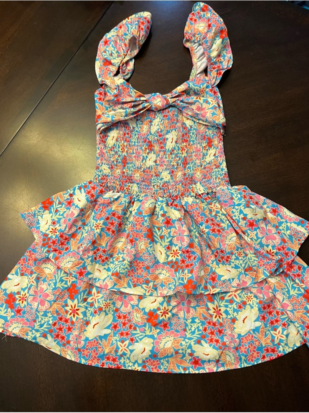 Floral Tiered Sundress in Pink, Blue & White